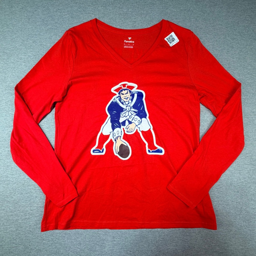 Fanatics New England Patriots Drake Maye 10 Red V-Neck Long Sleeve Tee Womens M